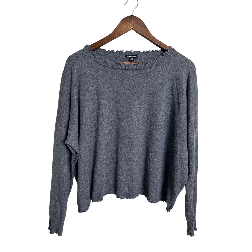 Minnie Rose Distressed Raw Edge Cotton Cashmere Crew neck Sweater Gray size XS/S
